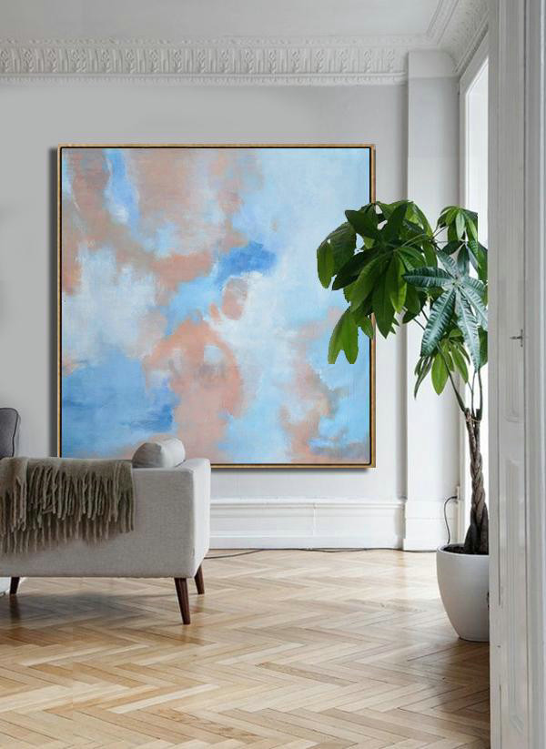 Handmade Painting Large Abstract Art,Abstract Landscape Oil Painting,Living Room Wall Art,Purple,Blue,White